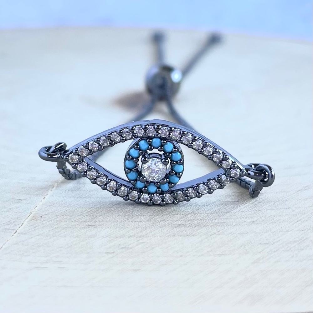 #69 Handmade CZ Evil Eye Adjustable Bracelet